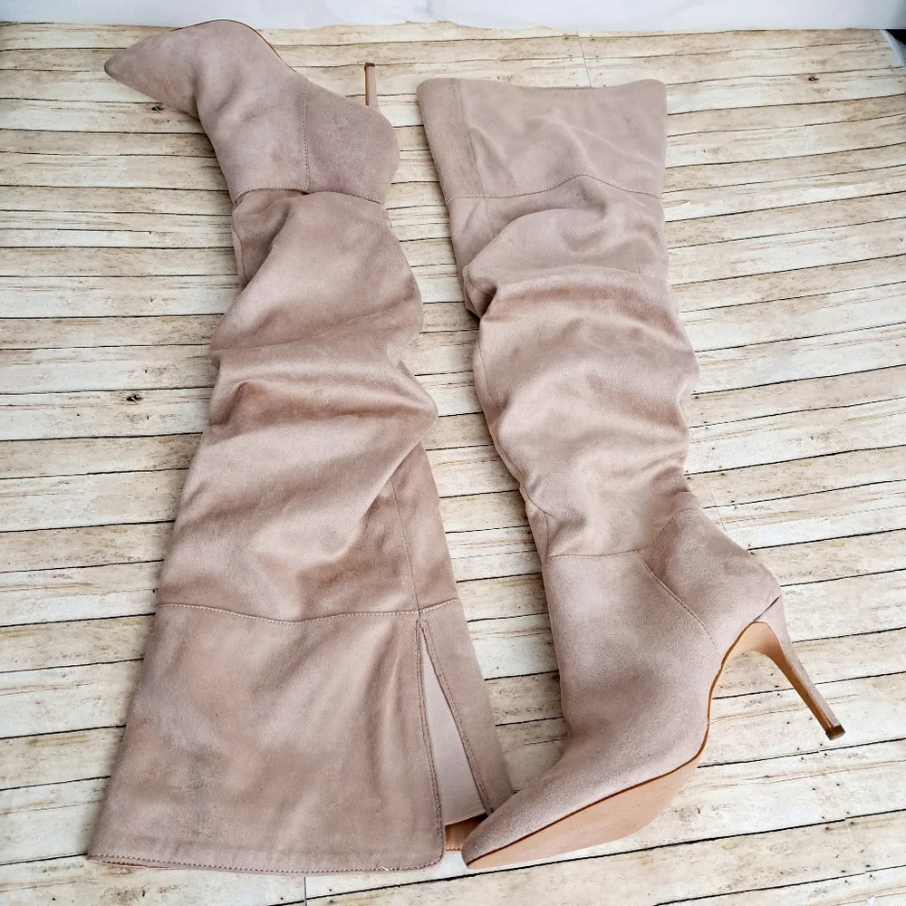 Jessica Simpson Women's Aleta Stileto Over The Knee Faux Suade Brown Boots Sz 7M
